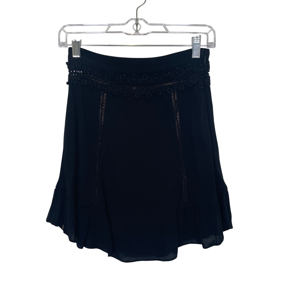 For Love &‎ Lemons Fit & Flare Skirt Black Crochet Lace Trim Mini Crochet XS